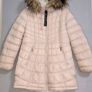 Bebe Sport Cream Quilted Faux Fur Hood Full Zip Puffer Jacket‎ Women's Small